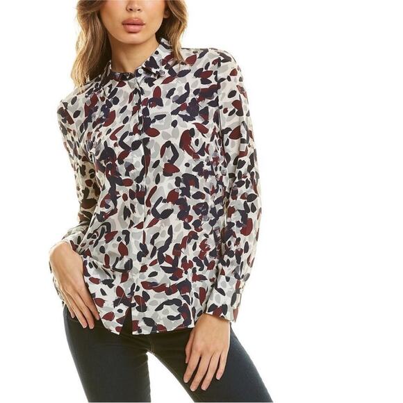 Lafayette 148 New York Size M Scottie Silk Printed Button Down Blouse Shirt - Picture 1 of 11